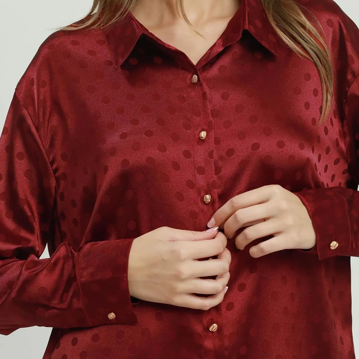 Crimson Satin Polka Dot Blouse